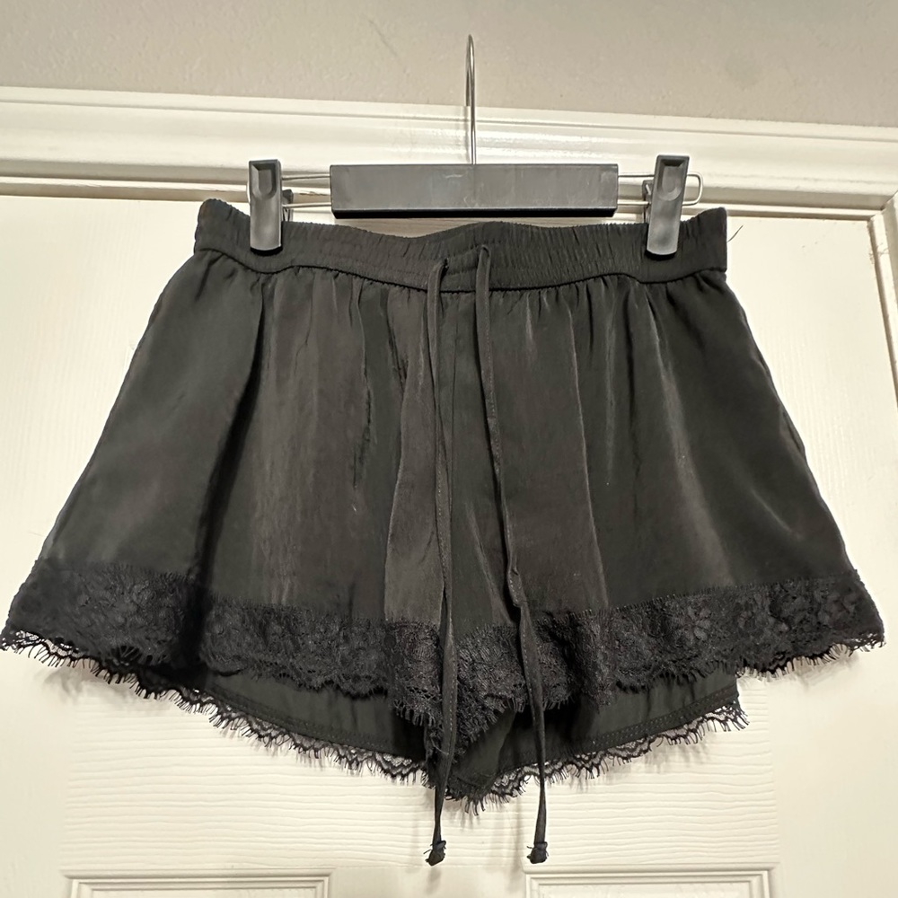 Hollister Black Lace Trim Satin-Look Drawstring Shorts